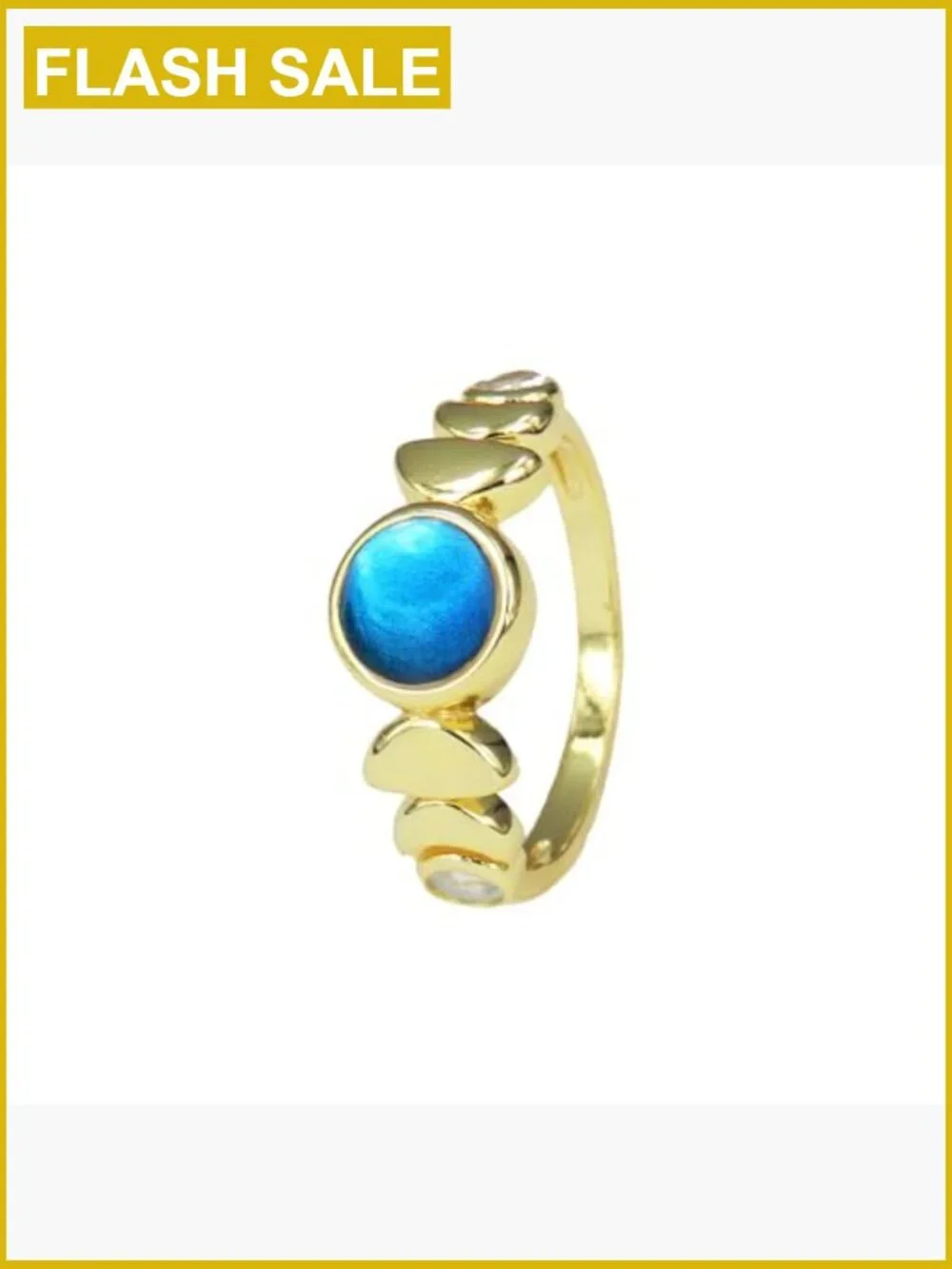 Minimalist Gold Tone Moon Phase Mood Ring, Color Changing Stone Ring Size 9